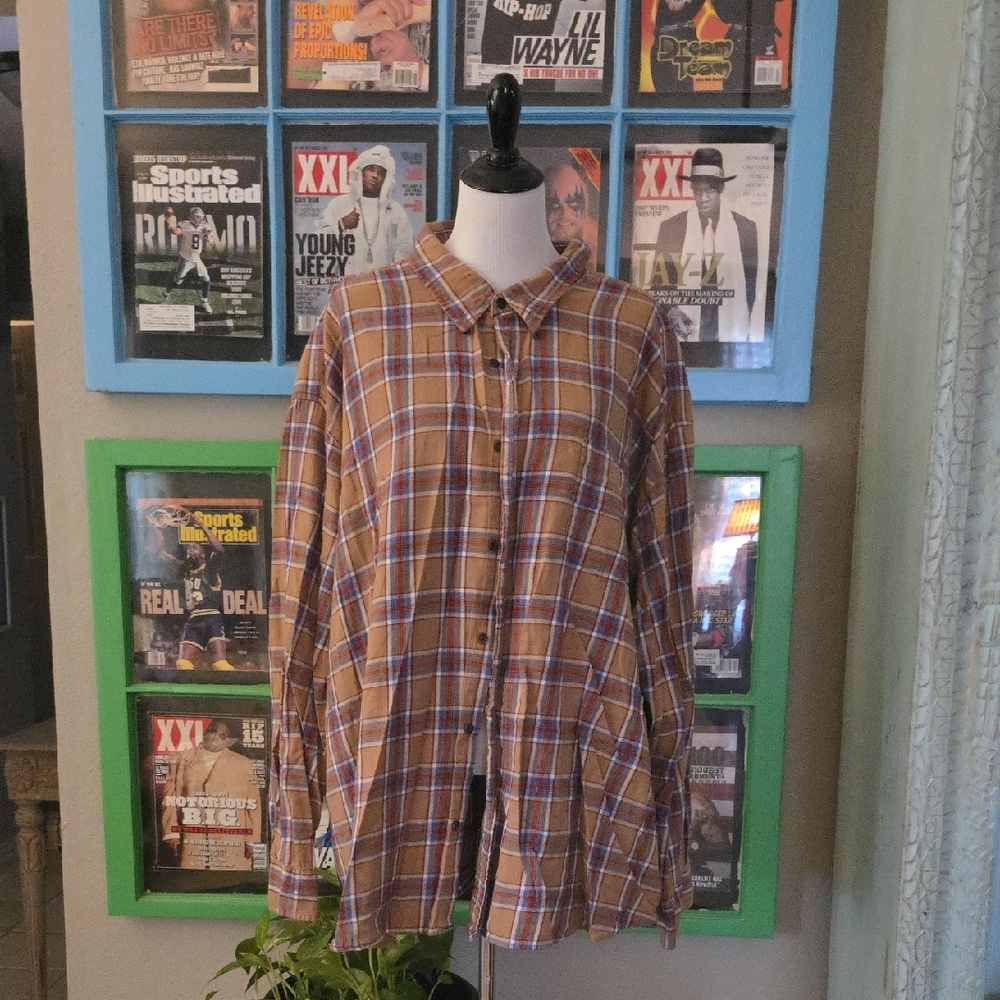 The Foundry Supply Co Brown and Blue Casual Button Down Shirt